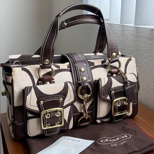 Vintage Coach Legacy 65th Anniversary Mandy Satchel In Brown and Cream Y2K Rare